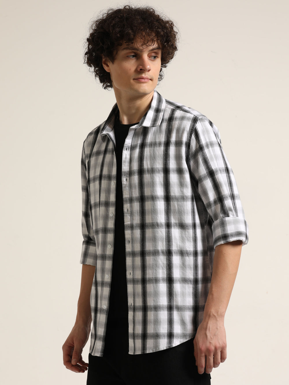 White Checks Regular Fit Shirt Checks Shirt Bushirt