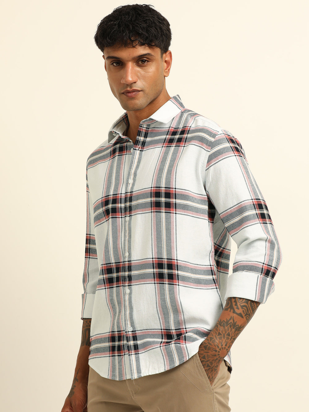 Pastel Red Checks Regular Fit Shirt Checks Shirt Bushirt