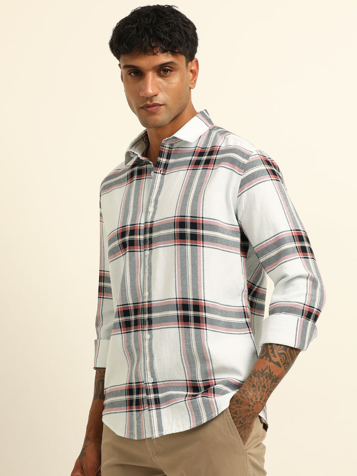Pastel Red Checks Regular Fit Shirt Checks Shirt Bushirt
