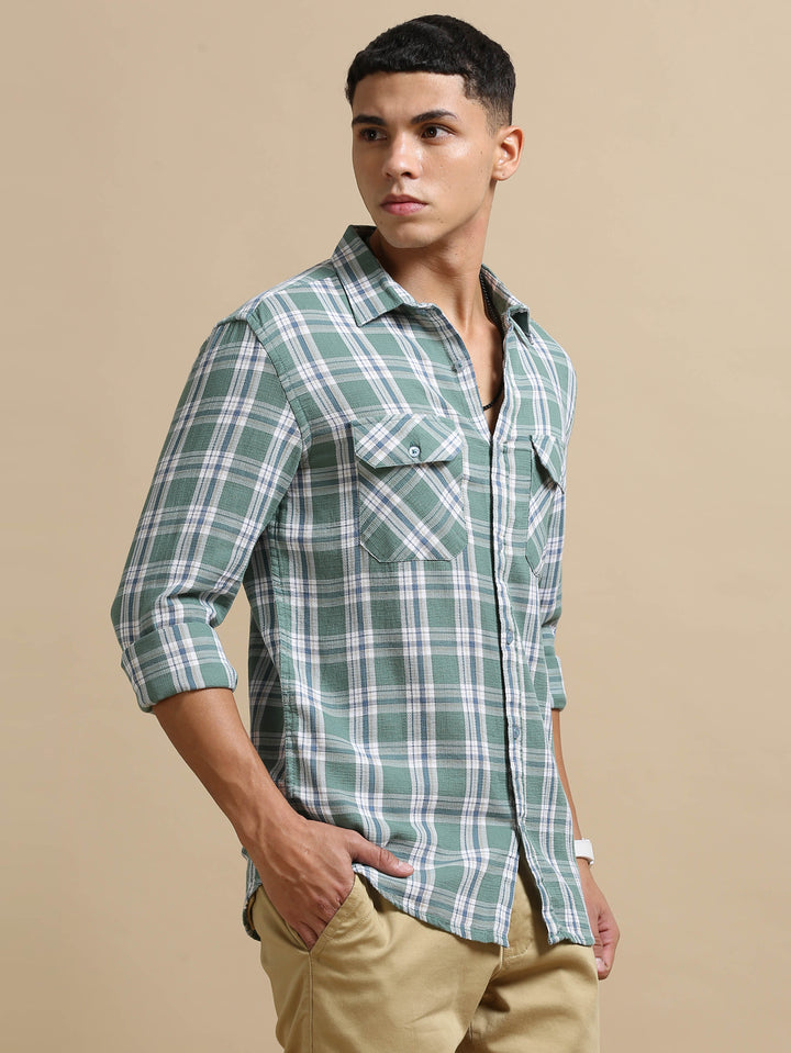 Laurel Green Cargo Checks Shirt Checks Shirt Bushirt