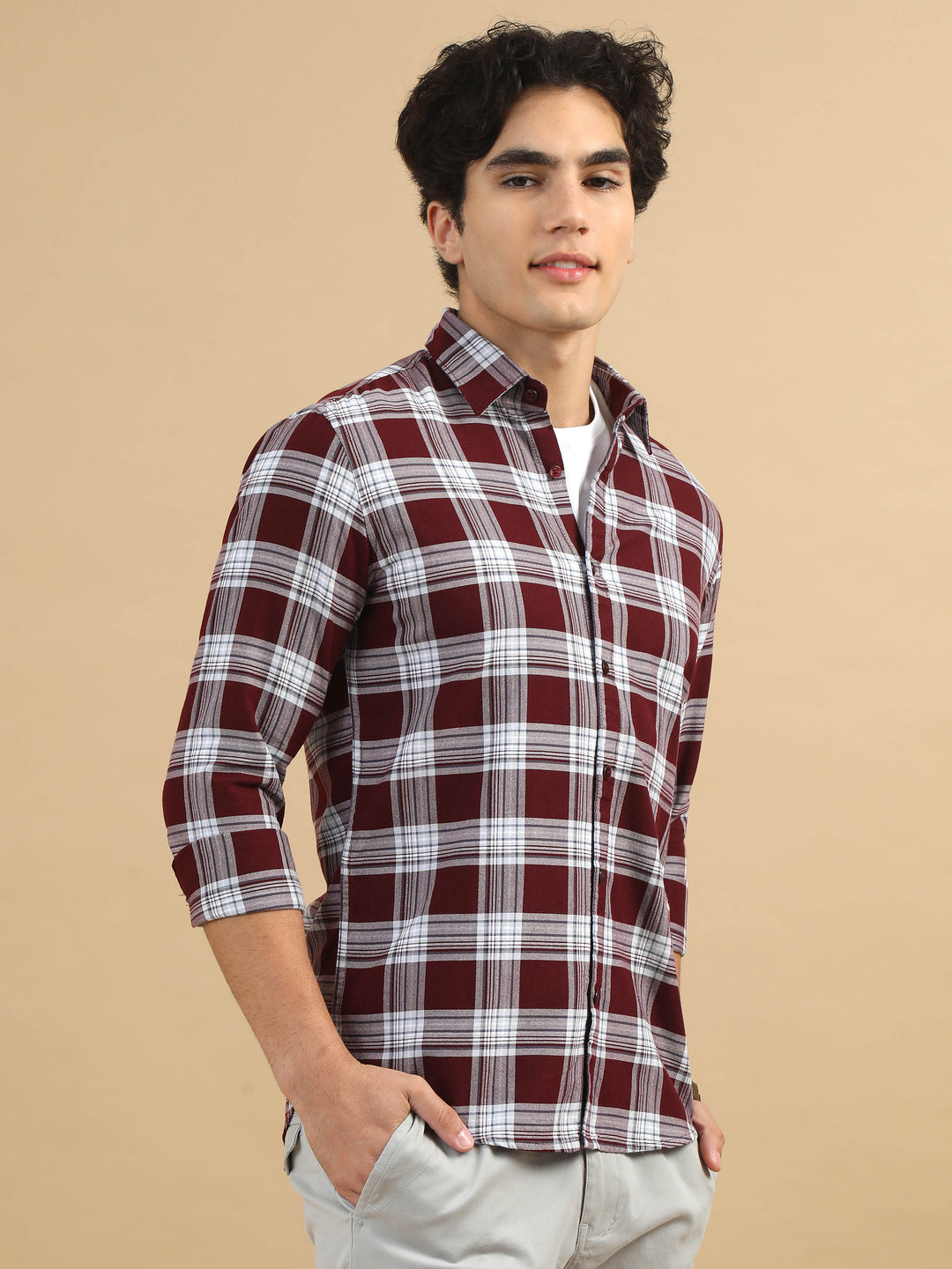 Urban Grid Wine Checks Shirts Checks Shirt Bushirt