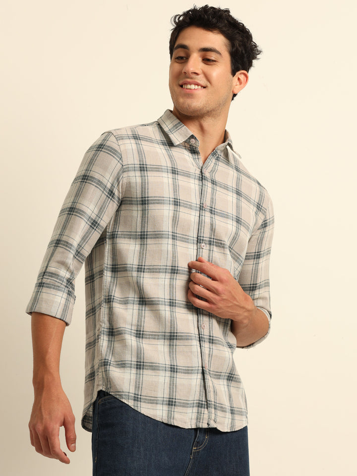 Ash Grey Checks Regular Fit shirt Checks Shirt Bushirt
