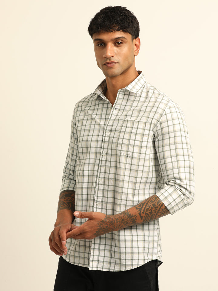 White Checks Regular Fit Shirt Checks Shirt Bushirt
