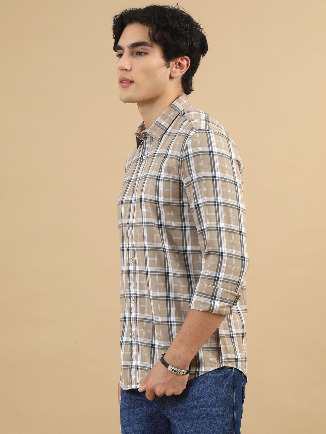 Classic Grid Beige Checks Shirt Checks Shirt Bushirt