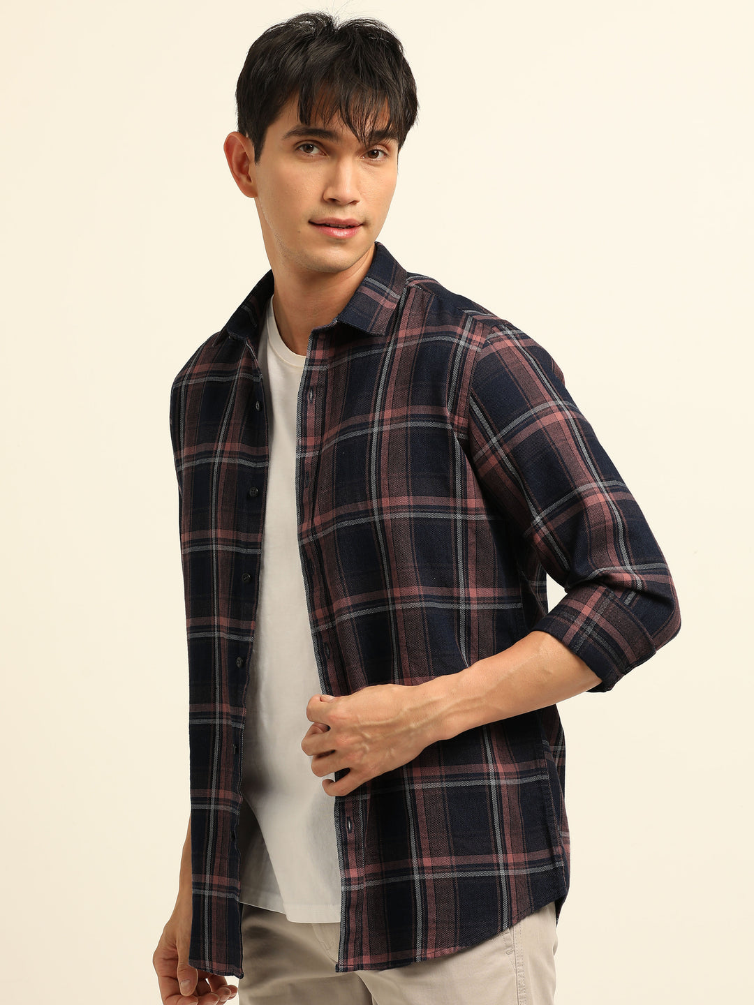 Salmon Checks Regular Fit Shirt Checks Shirt Bushirt