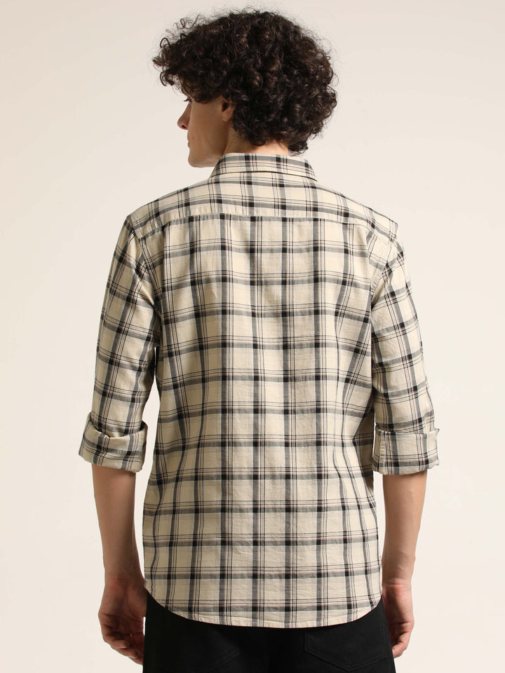 Beige Checks Regular Fit Shirt Checks Shirt Bushirt