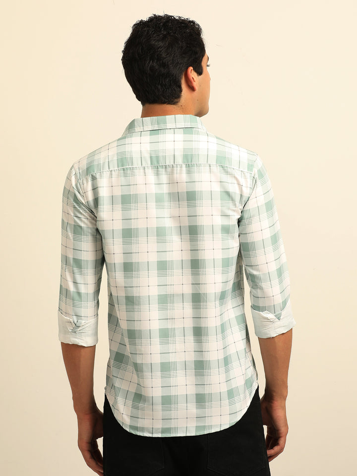 Light Green Checks Regular Fit Shirt Checks Shirt Bushirt
