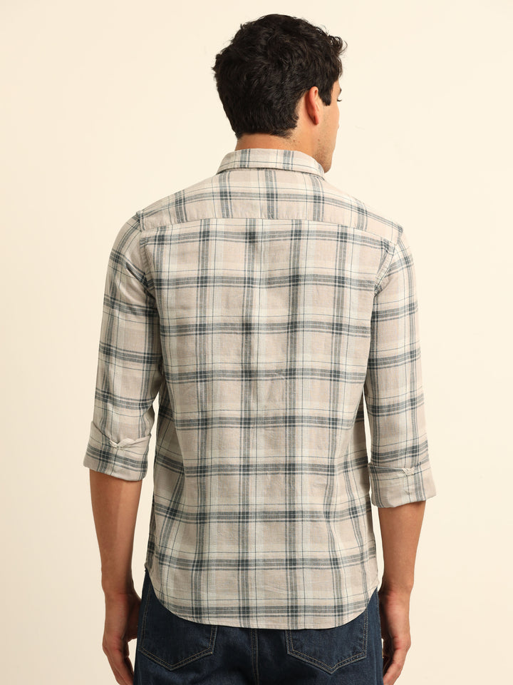 Ash Grey Checks Regular Fit shirt Checks Shirt Bushirt