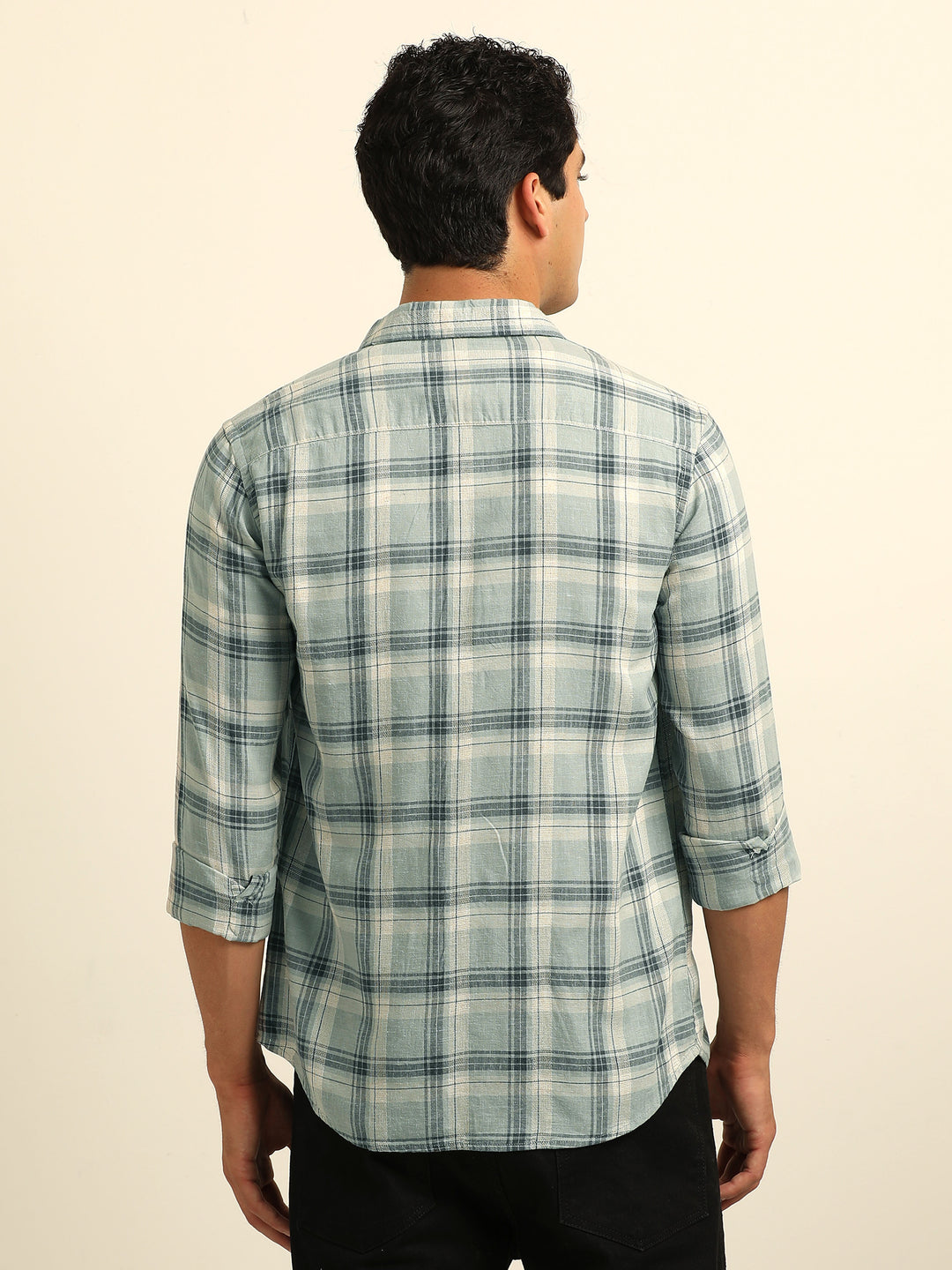 Cadet Blue Checks Regular Fit Shirt Checks Shirt Bushirt