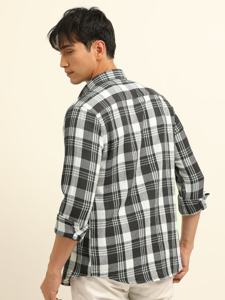 Dark Grey Checks Regular Fit Shirt Checks Shirt Bushirt