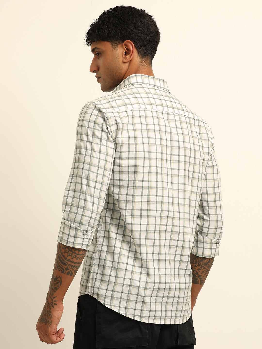 White Checks Regular Fit Shirt Checks Shirt Bushirt