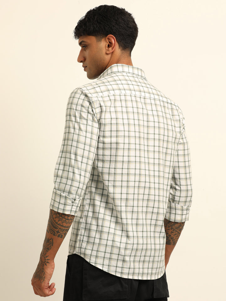White Checks Regular Fit Shirt Checks Shirt Bushirt