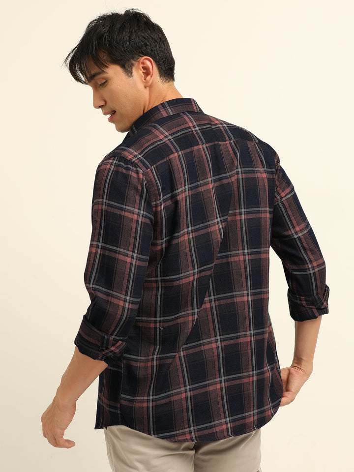 Salmon Checks Regular Fit Shirt Checks Shirt Bushirt