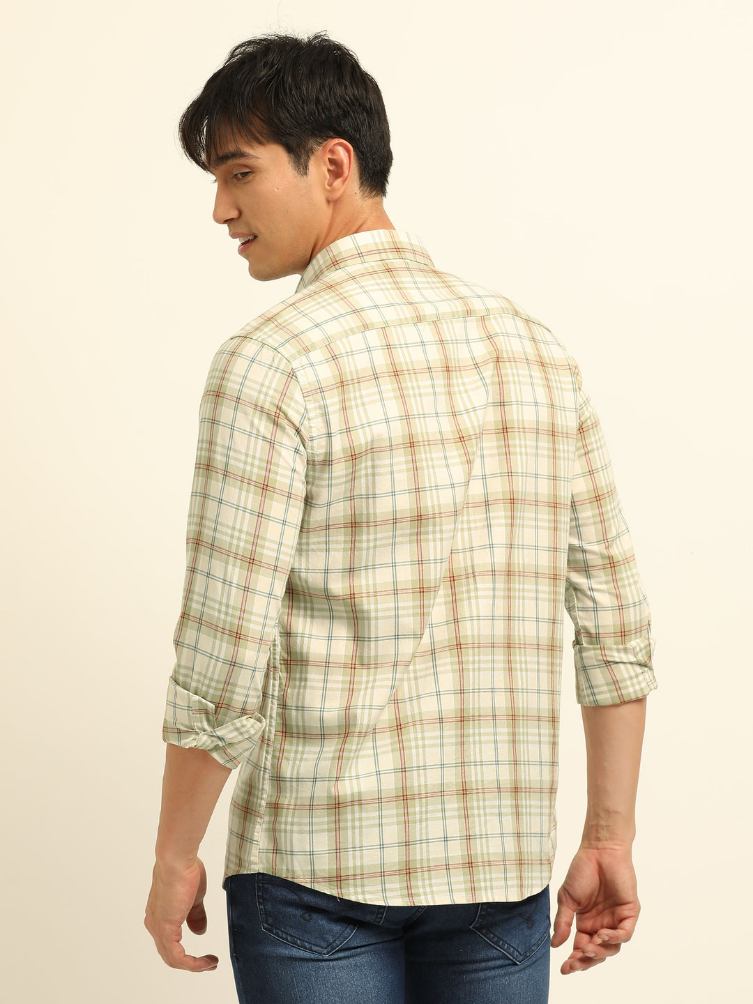 Cream Checks Regular Fit Shirt Checks Shirt Bushirt