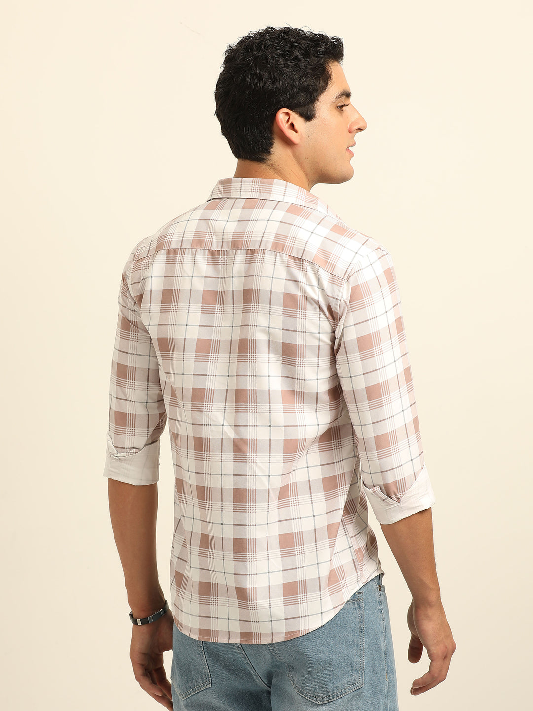 Light Mauve Checks Regular Fit Shirt Checks Shirt Bushirt