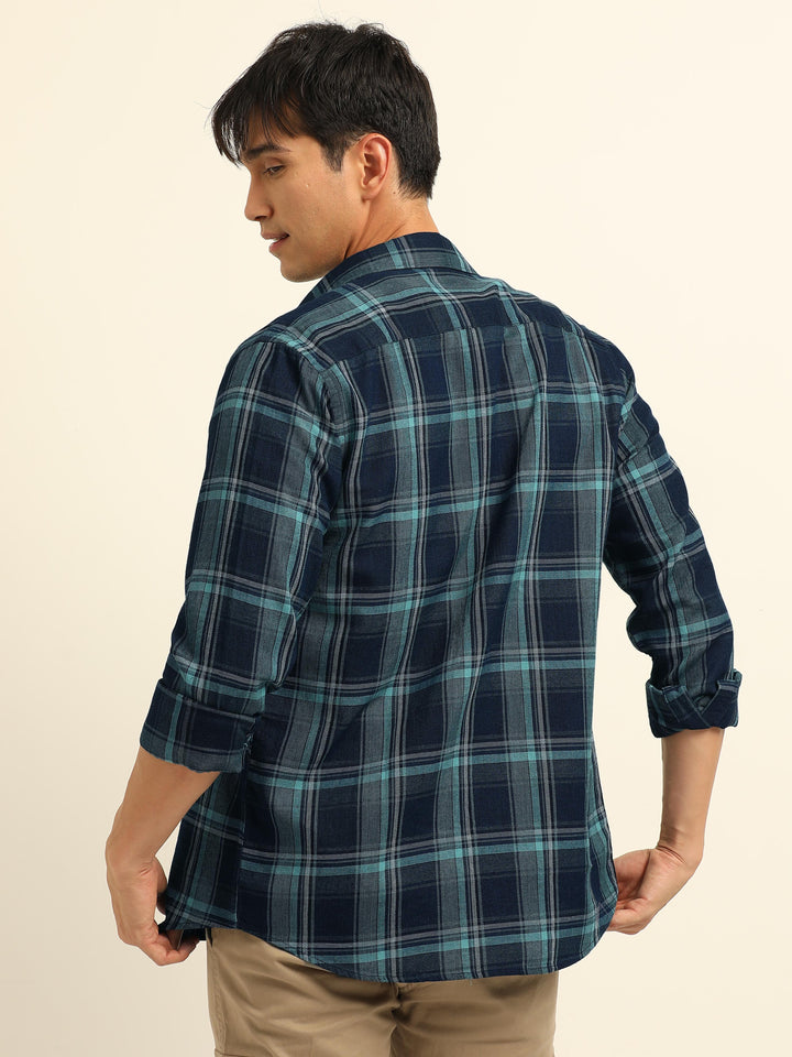 Persian Green Checks Regular Fit Shirt Checks Shirt Bushirt