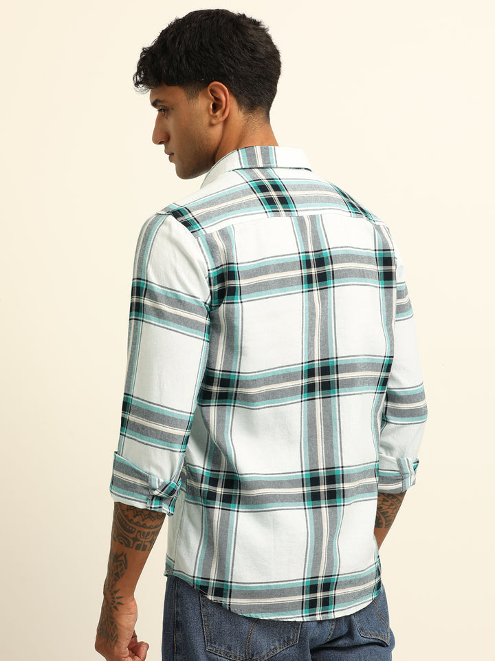 Spanish Green Checks Regular Fit Shirt Checks Shirt Bushirt