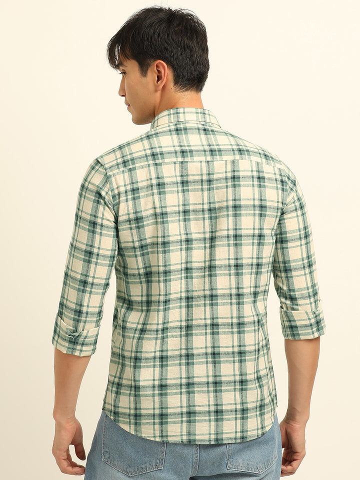 Green Checks Regular Fit Shirt Checks Shirt Bushirt