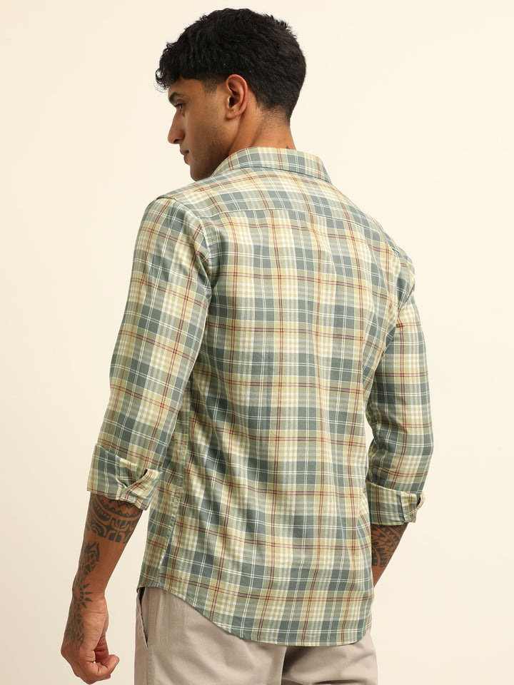 Pastel Grey Checks Regular Fit Shirt Checks Shirt Bushirt