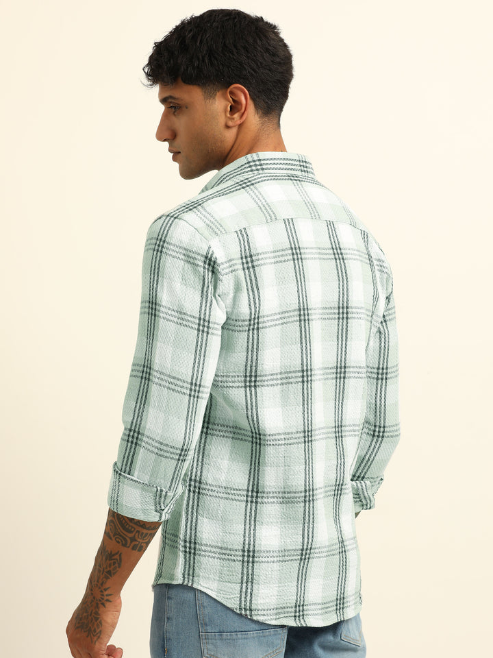 Light Green Checks Regular Fit Shirt Checks Shirt Bushirt