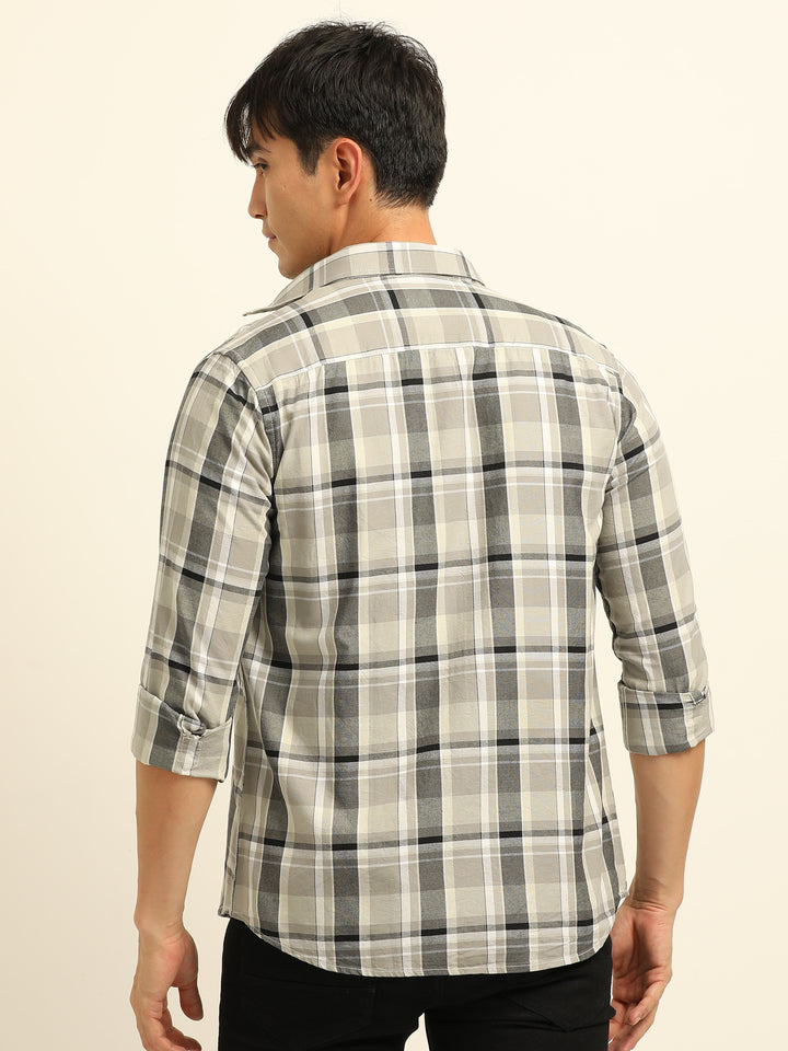 Beige Checks Regular Fit Shirt Checks Shirt Bushirt