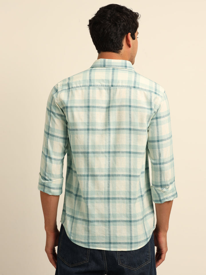 Artic Blue Checks Regular Fit Shirt Checks Shirt Bushirt