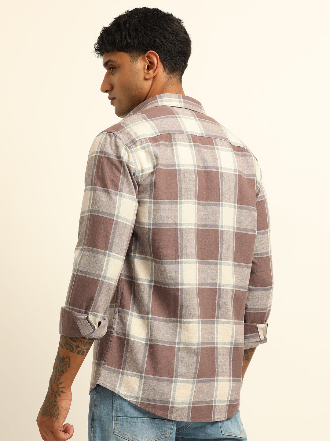Tan Checks Regular Fit Shirt Checks Shirt Bushirt