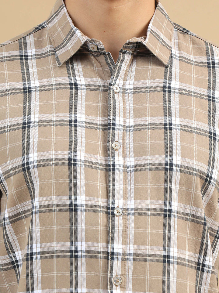 Classic Grid Beige Checks Shirt Checks Shirt Bushirt