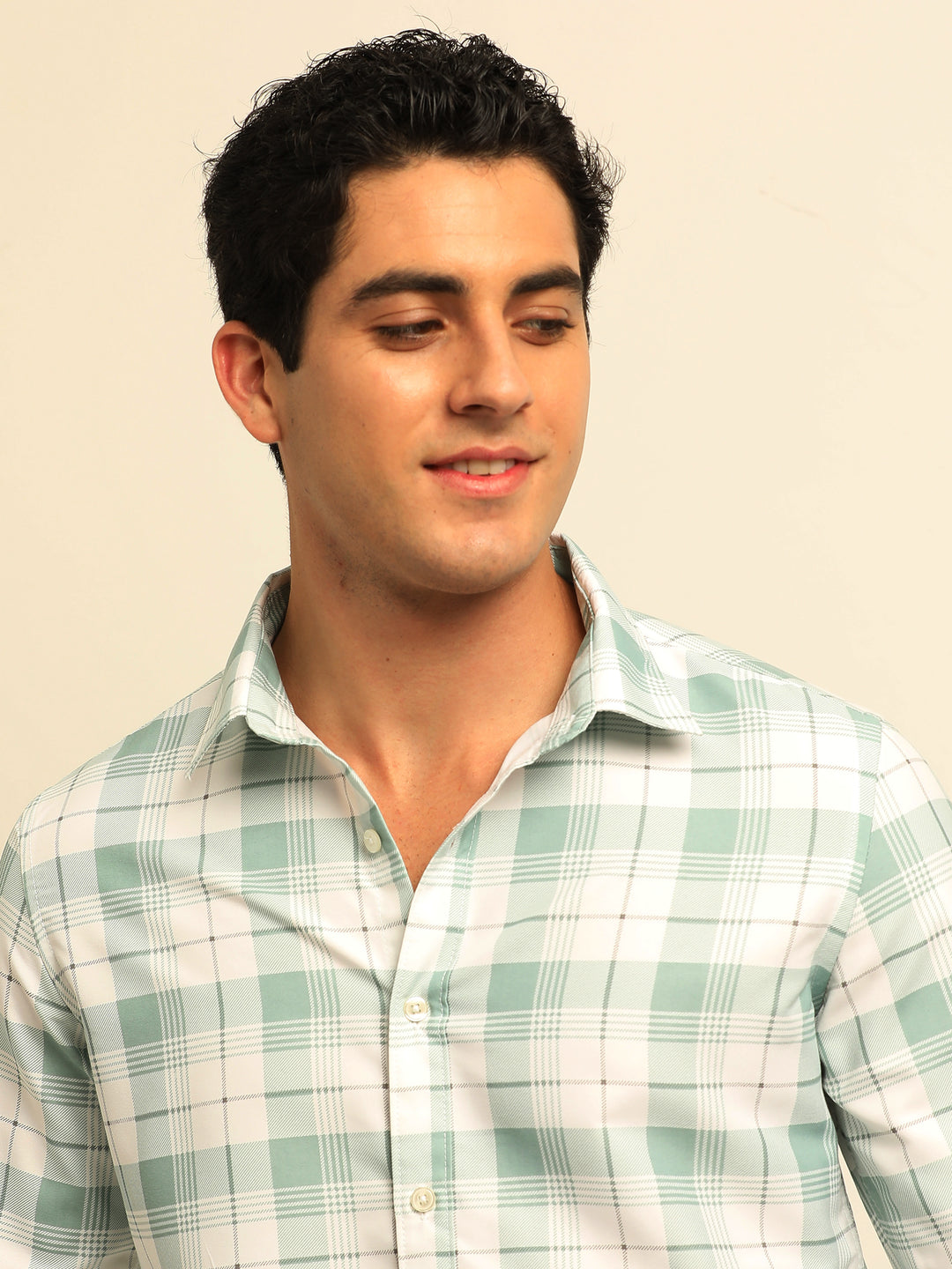 Light Green Checks Regular Fit Shirt Checks Shirt Bushirt