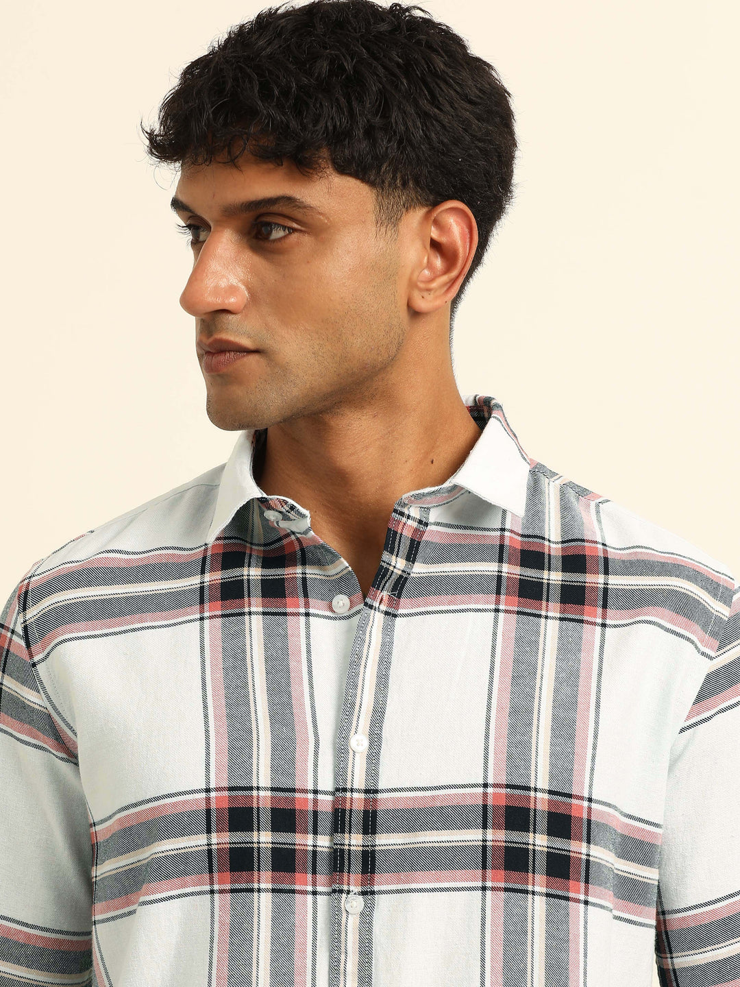 Pastel Red Checks Regular Fit Shirt Checks Shirt Bushirt