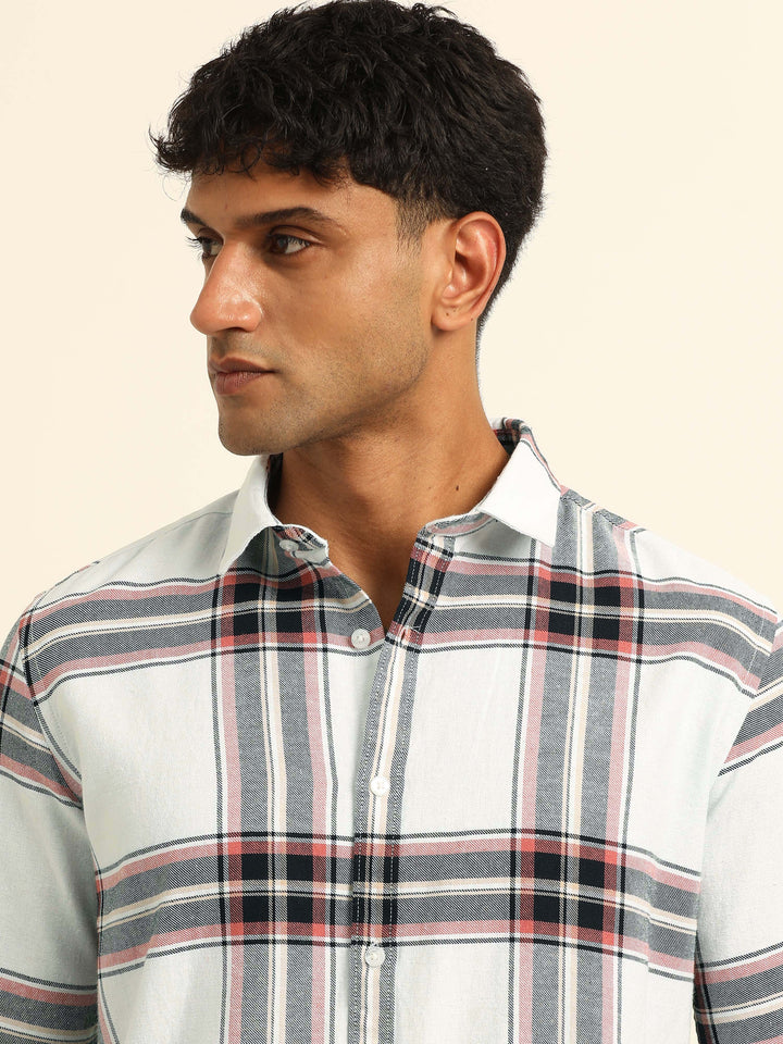 Pastel Red Checks Regular Fit Shirt Checks Shirt Bushirt