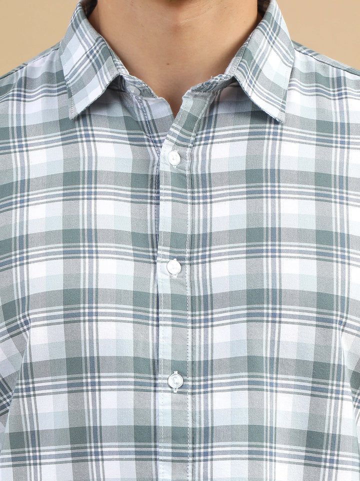 Rustic Plaid Pastel Green Checks Shirt Checks Shirt Bushirt