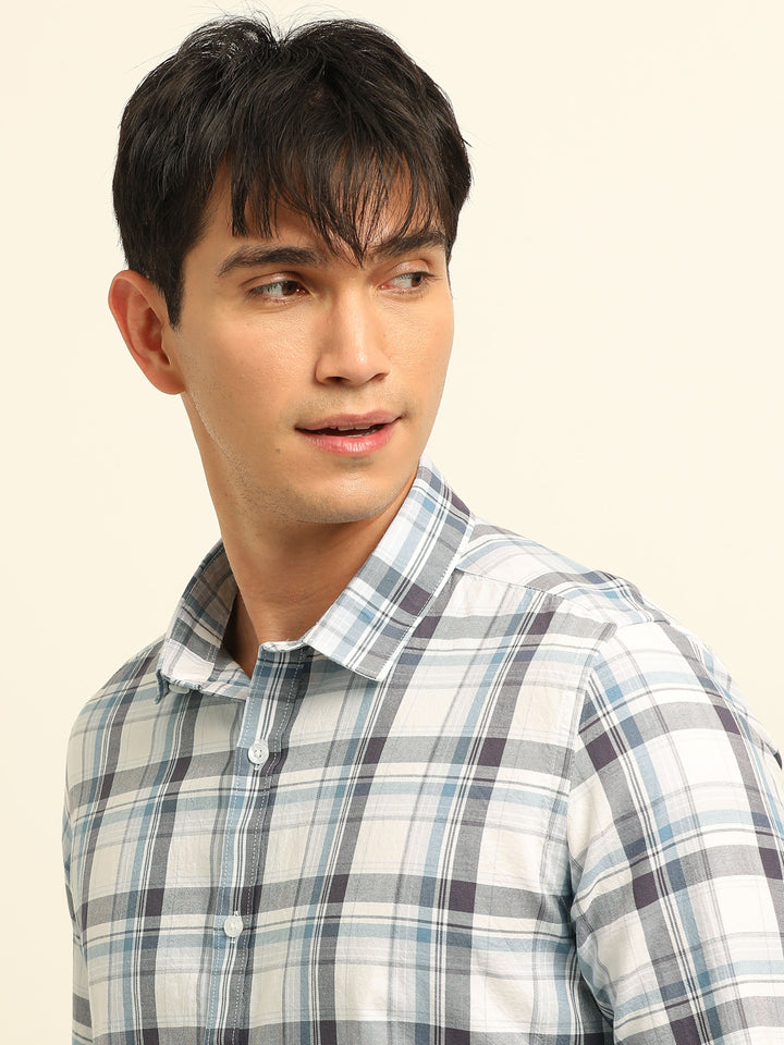 White Checks Regular Fit Shirt Checks Shirt Bushirt