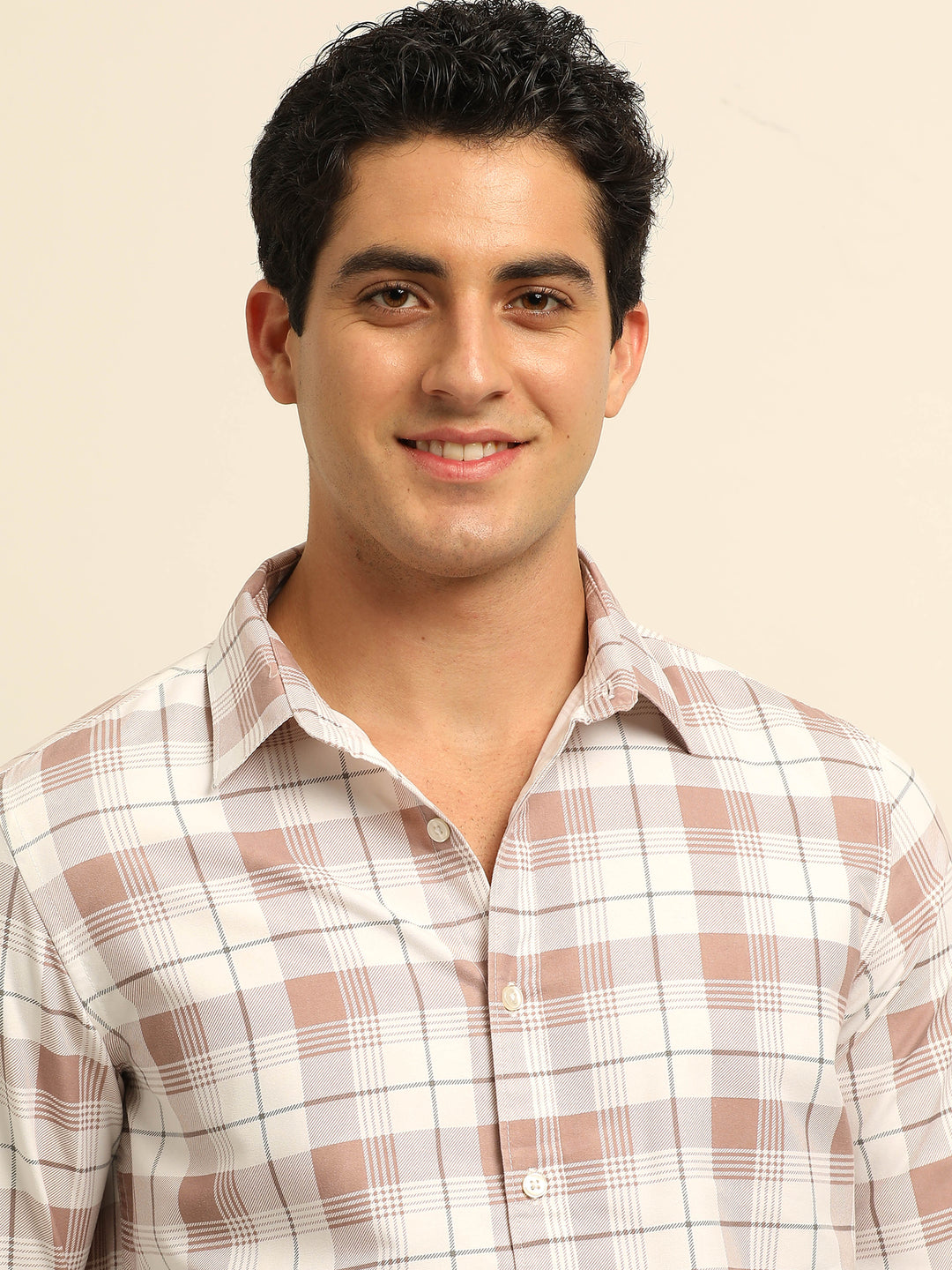 Light Mauve Checks Regular Fit Shirt Checks Shirt Bushirt