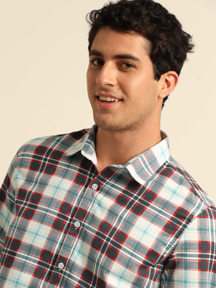 Red Checks Regular Fit Shirt Checks Shirt Bushirt
