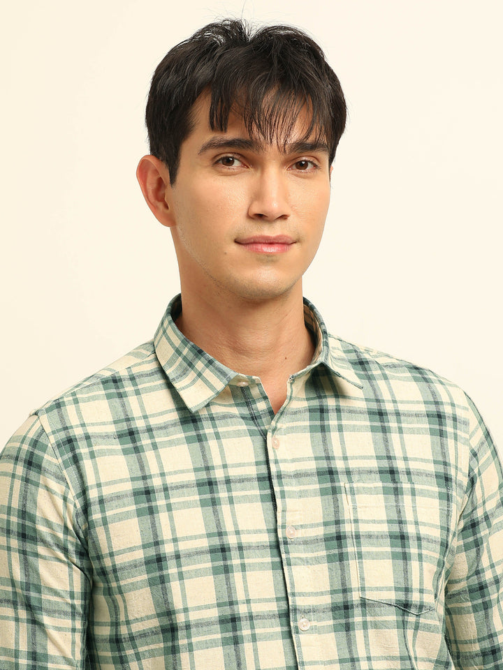 Green Checks Regular Fit Shirt Checks Shirt Bushirt