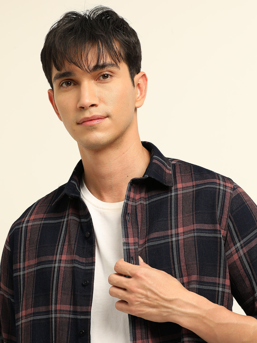 Salmon Checks Regular Fit Shirt Checks Shirt Bushirt