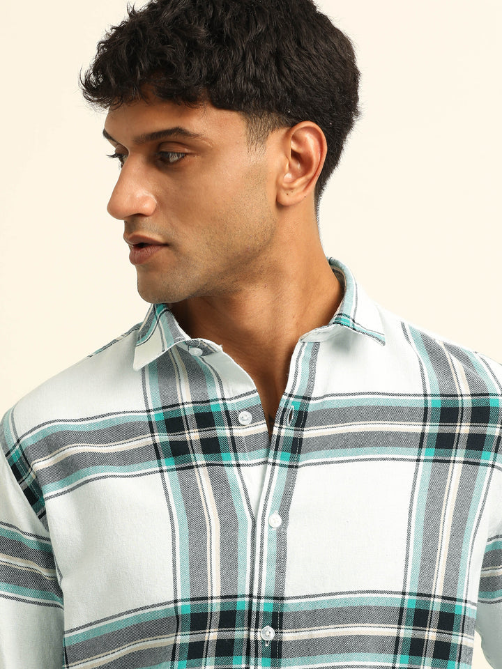 Spanish Green Checks Regular Fit Shirt Checks Shirt Bushirt