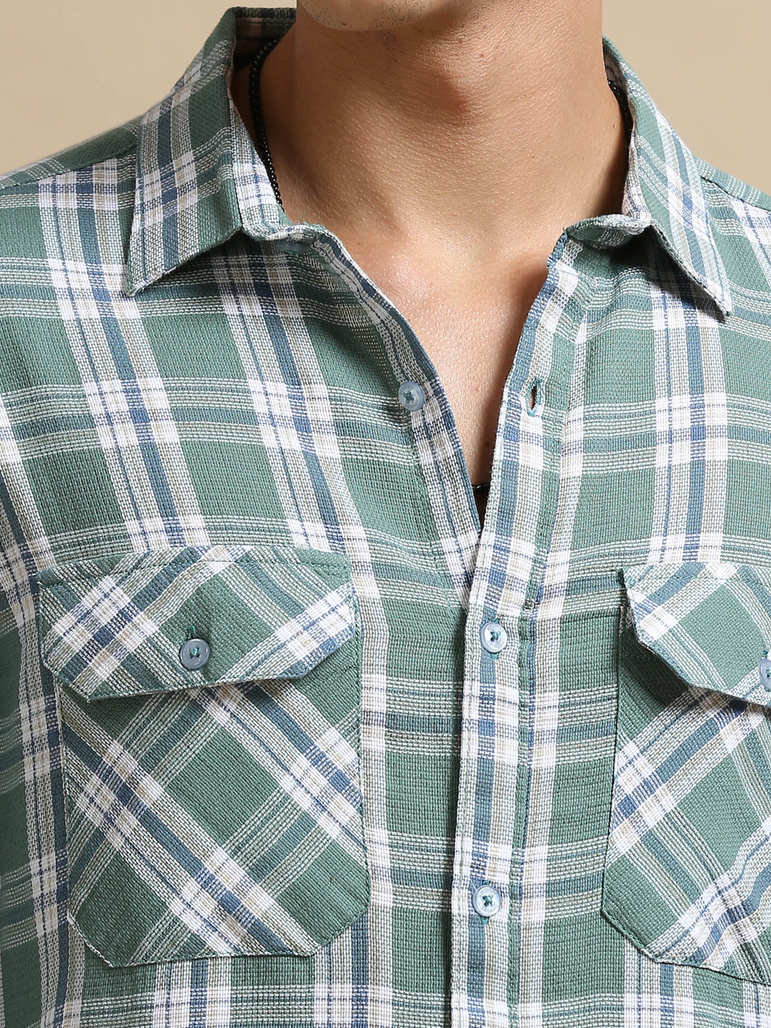 Laurel Green Cargo Checks Shirt Checks Shirt Bushirt