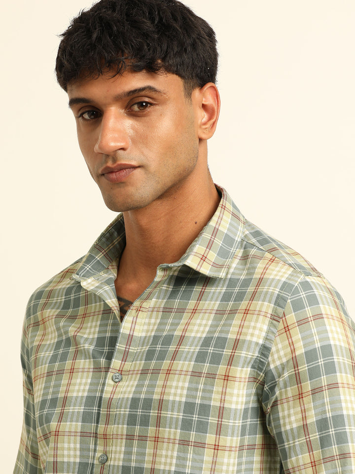 Pastel Grey Checks Regular Fit Shirt Checks Shirt Bushirt