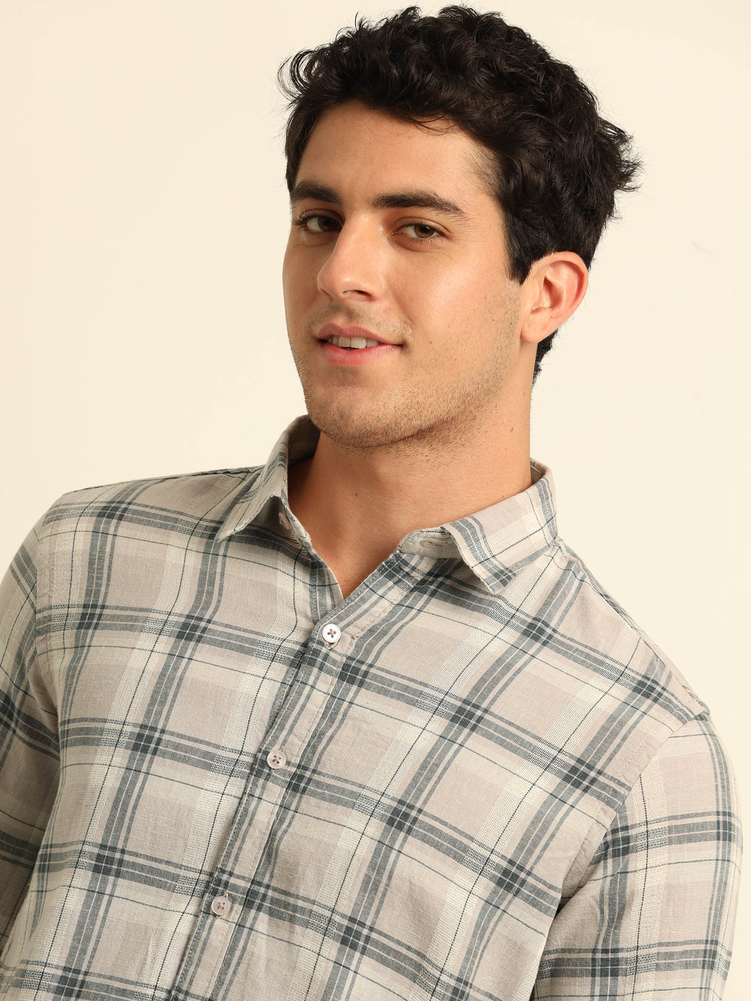 Ash Grey Checks Regular Fit shirt Checks Shirt Bushirt