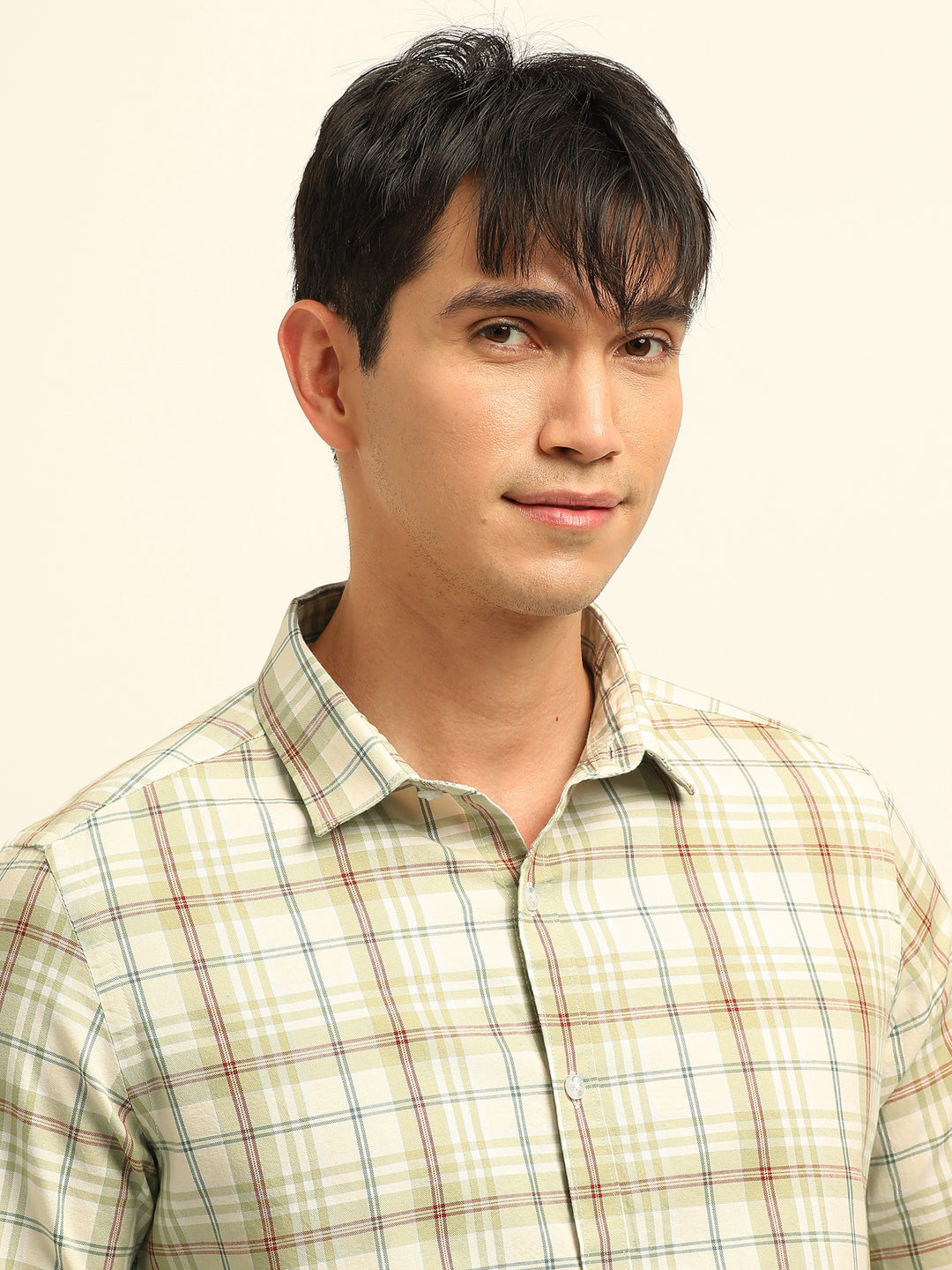 Cream Checks Regular Fit Shirt Checks Shirt Bushirt