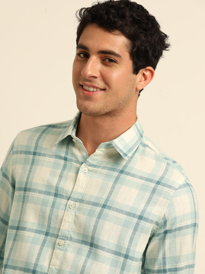 Artic Blue Checks Regular Fit Shirt Checks Shirt Bushirt