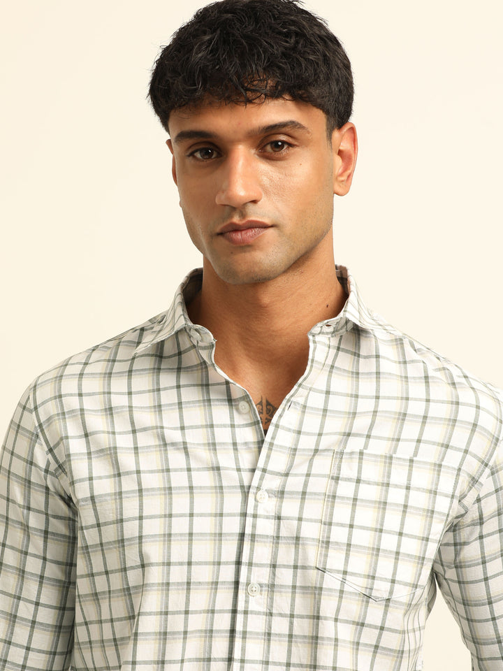 White Checks Regular Fit Shirt Checks Shirt Bushirt