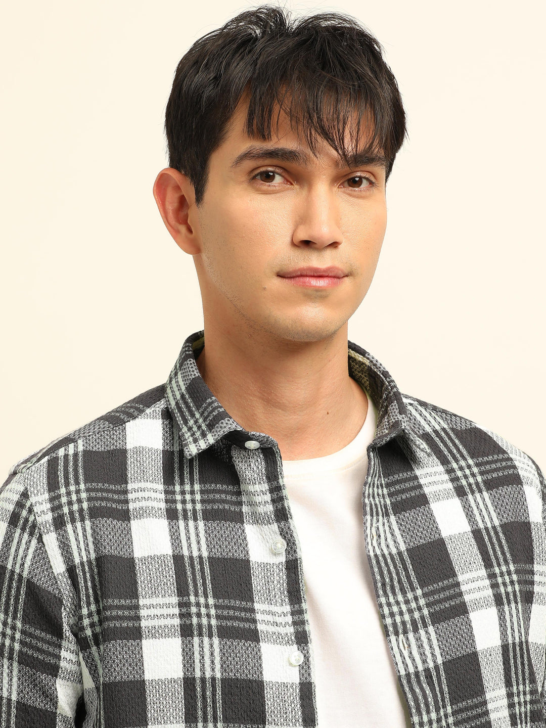 Dark Grey Checks Regular Fit Shirt Checks Shirt Bushirt