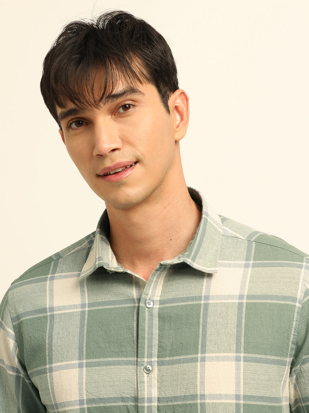 Pista Green Checks Regular Fit Shirt Checks Shirt Bushirt