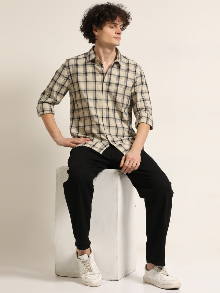 Beige Checks Regular Fit Shirt Checks Shirt Bushirt