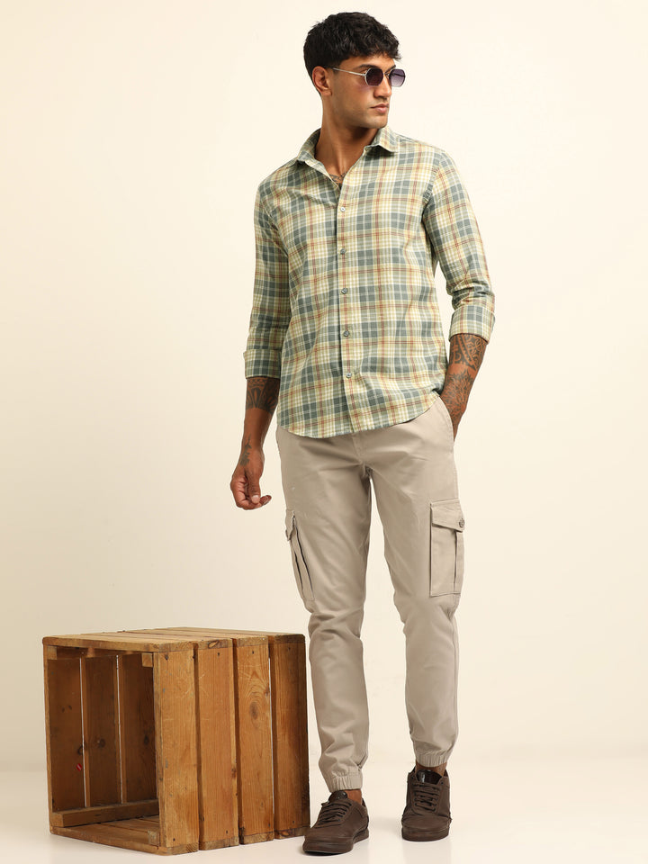 Pastel Grey Checks Regular Fit Shirt Checks Shirt Bushirt