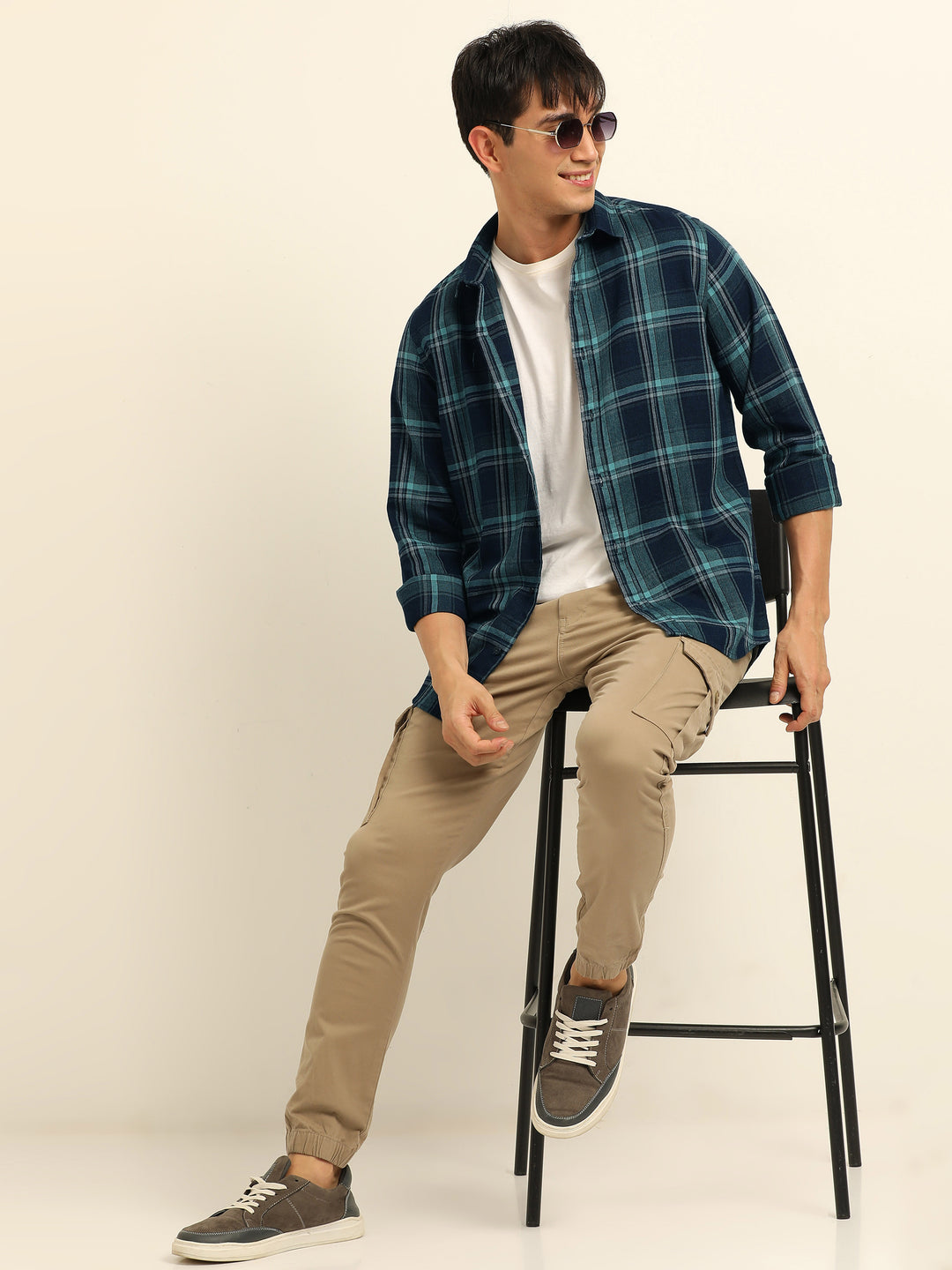 Persian Green Checks Regular Fit Shirt Checks Shirt Bushirt