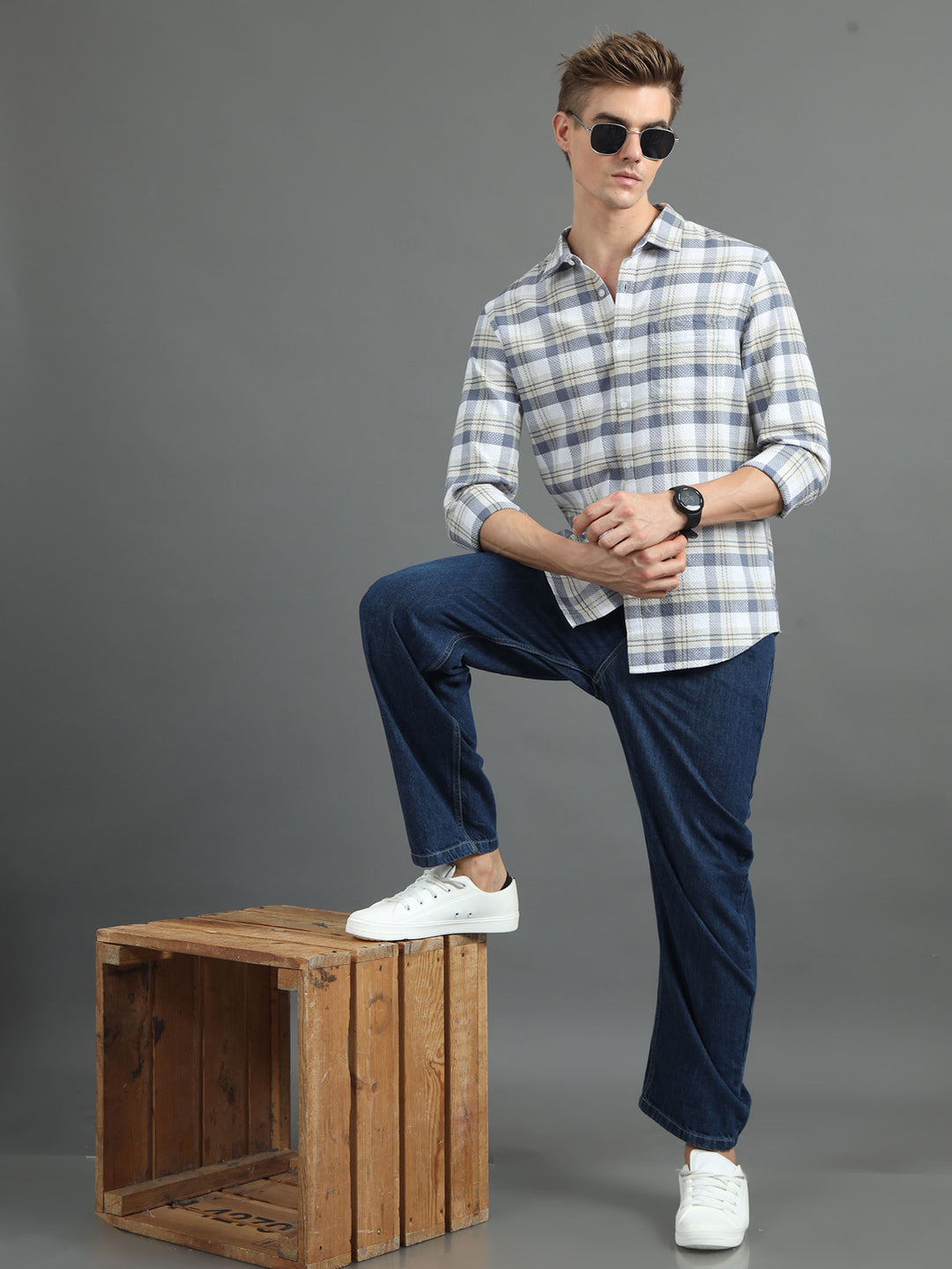 Static Stone Grey Checks Shirt Checks Shirt Bushirt